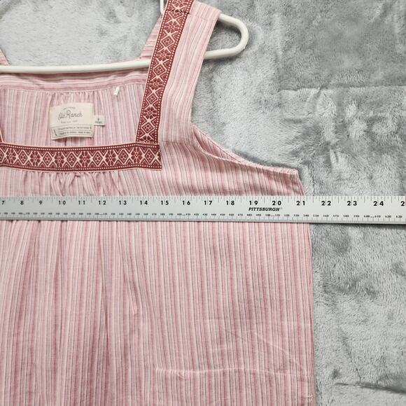 Old Ranch Dress Womens L Pink Embroidered Striped Sleeveless Allegra Pockets - Picture 9 of 11